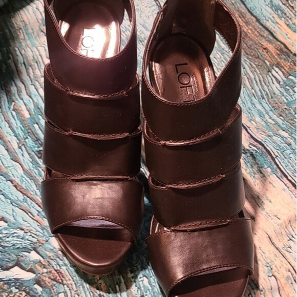 Loft Women's Size 7.5 Brown Terrain Kourtney Wooden 3.5" Wedge Gladiator Sandals - Picture 7 of 12